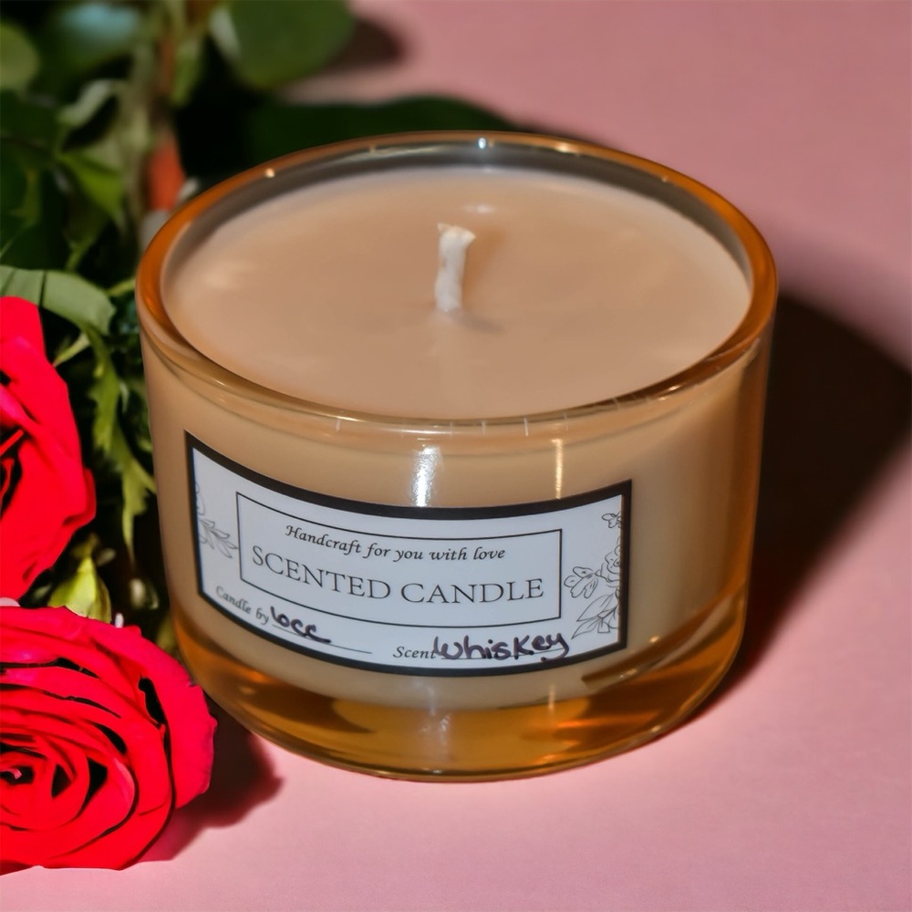 Hand-poured 4 oz Organic Soy Wax Candle. Scent is Whiskey.